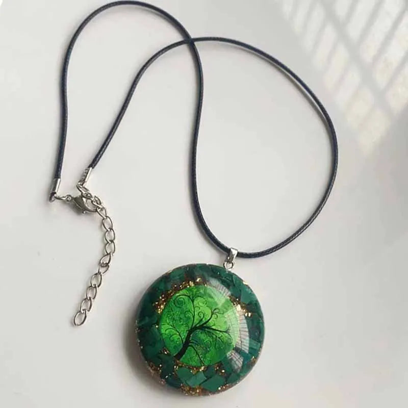 Orgonite Energy Pendant Green Malachite Tree of Life Orgone Chakra Healing Necklace Gift Package