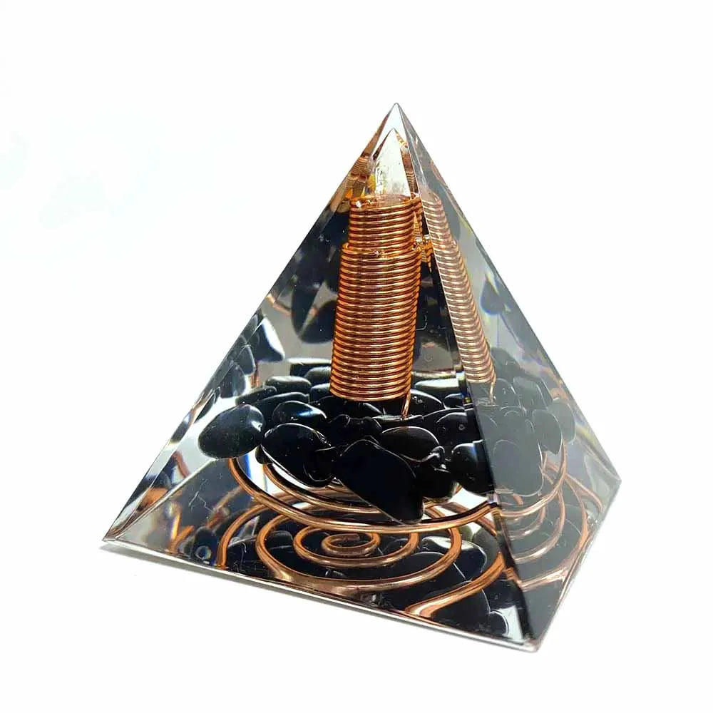 Winding Of Metal Coil Chakra Energy Orgonite Pyramid Reiki Natural Obsidian Pyramid Crystal Tool Ornaments Resin Stones Pyramid